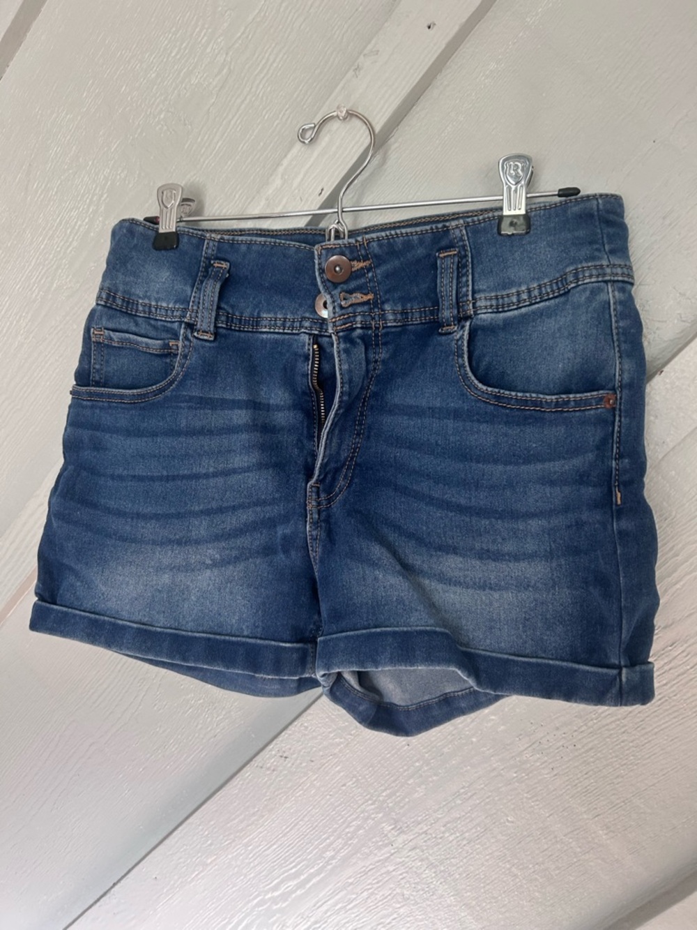 No Boundaries Dark Wash Rolled Hem Jean Shorts